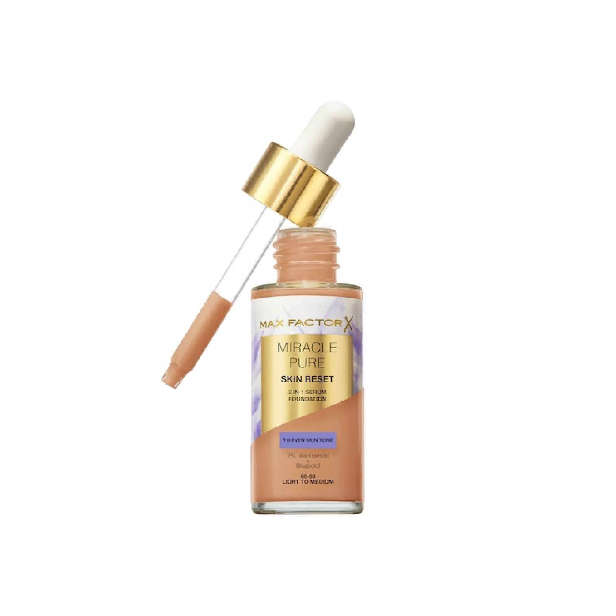 Max Factor Miracle Pure Skin Reset 2-in-1 Serum Foundation 60-80 Light to Medium Lebanon