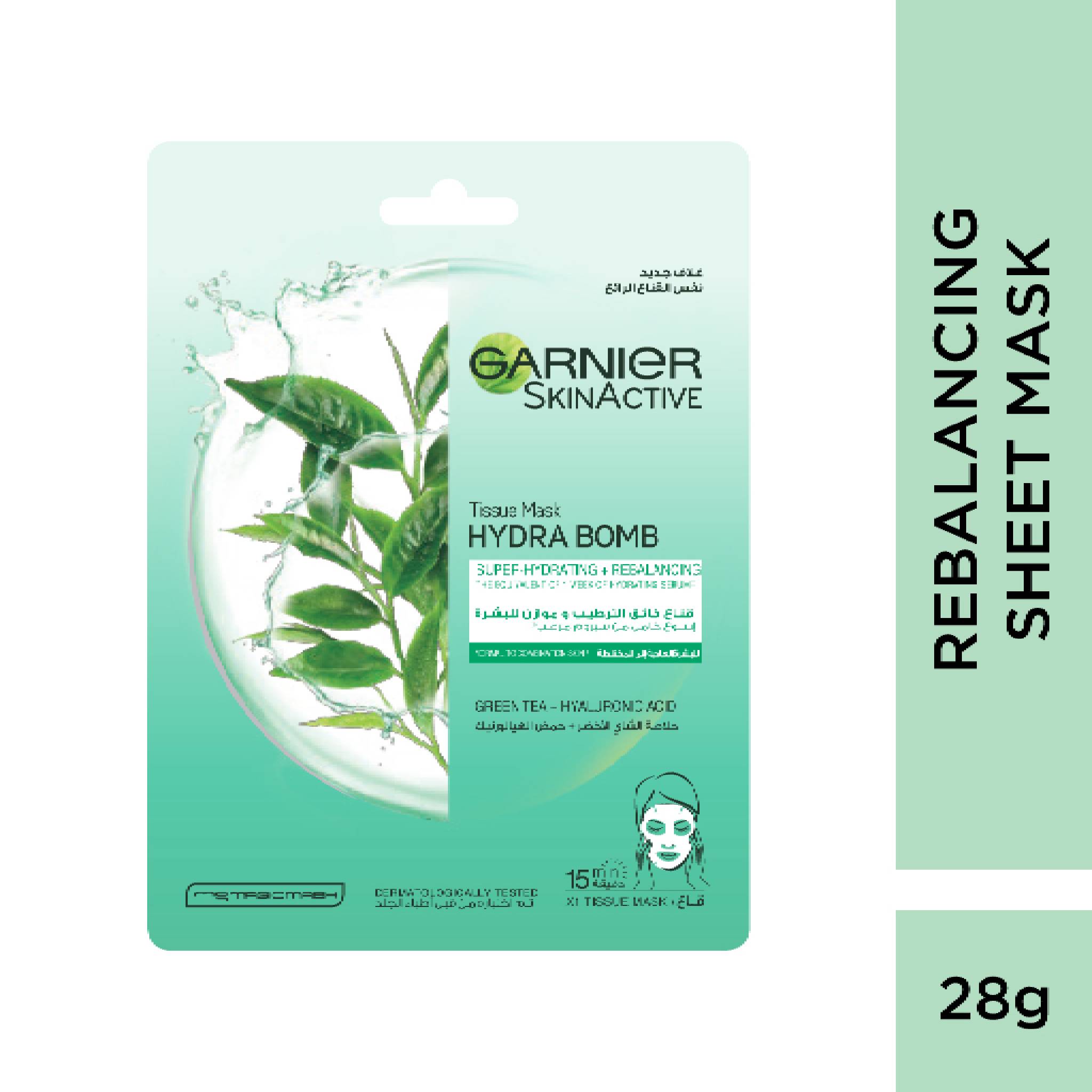 Garnier Hydra Bomb Green Tea Super-Hydrating & Rebalancing Tissue Mask for Normal to Combination Skin 28g Lebanon