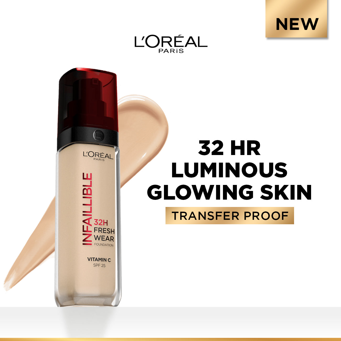 L'Oreal Paris Makeup Infaillible 32H Freshwear Longwear Liquid Foundation, Vitamin C, SPF25 25 Rose Ivory Lebanon